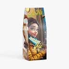 Coffee bean package with animated character and 'Against Me' branding on a white background